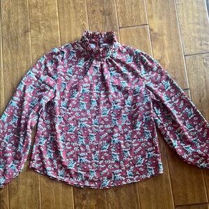 Floral High-Neck Women's Top - Red